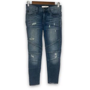 KanCan Women's Mid Wash Low Rise Distressed‎ Skinny Moto Ankle Jeans Size 24
